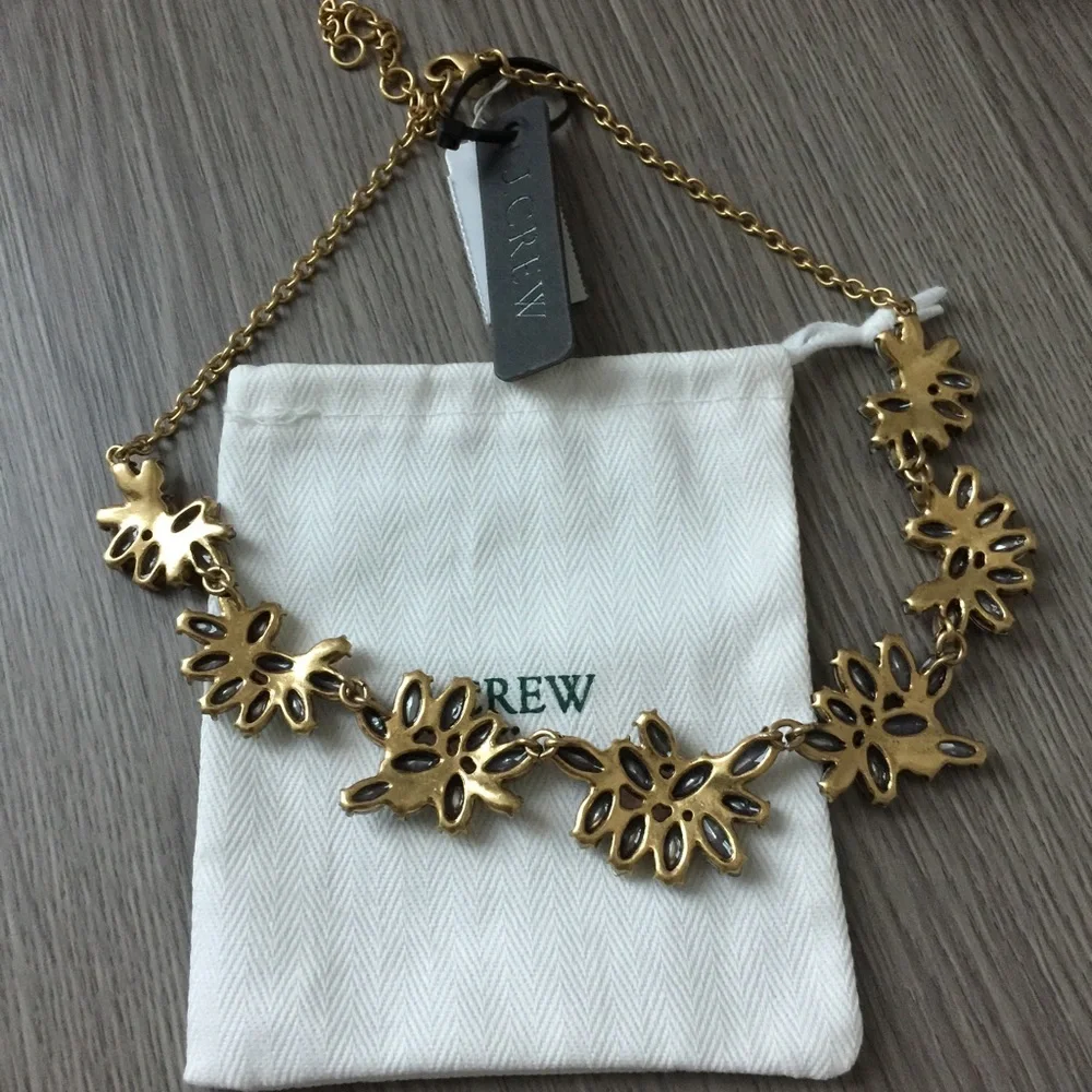 J.Crew Factory Crystal Flowers / Leaves Statement Necklace